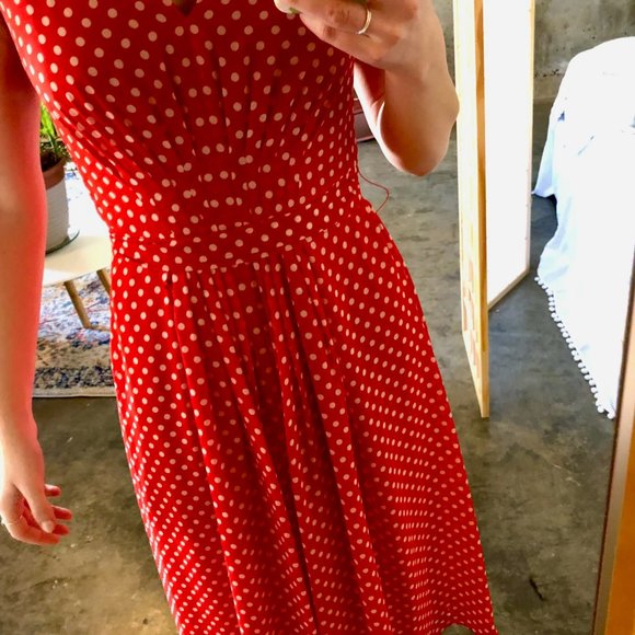 Anne Klein Red White Polka Dot Dress (Size 2) - Picture 5 of 11